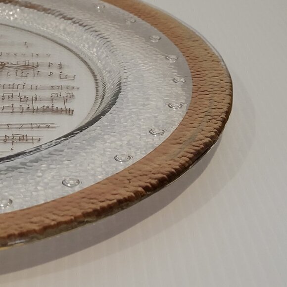 Vintage 13" Italian Glass Serving Platter With Gold Trim Cherub Musical Notes - Picture 3 of 9